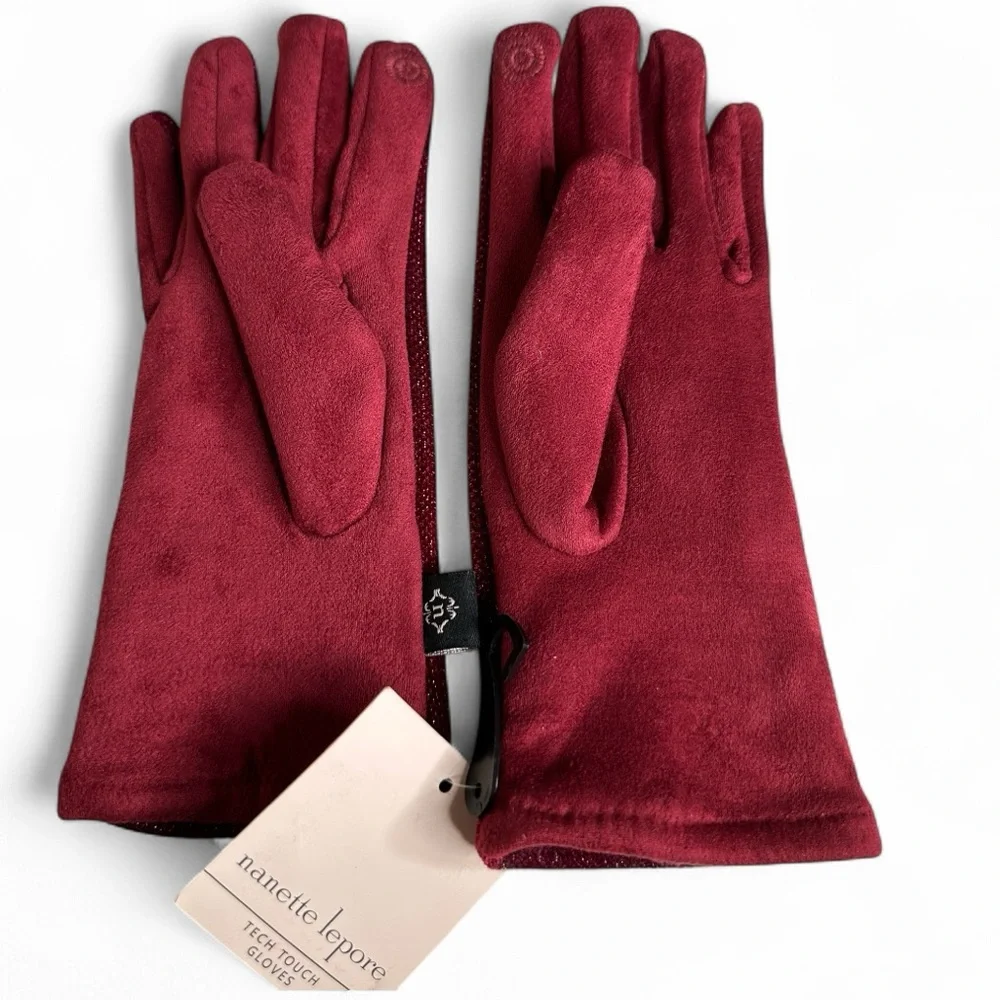 Nanette Lepore Women’s Tech Knit Metallic Velvet Button Detail Gloves One Size